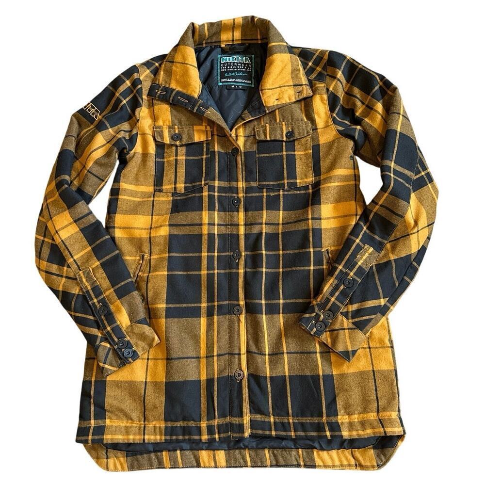 NWOT Nikita Snowboard Black Yellow Plaid Insulated Flannel Button Jacket Medium